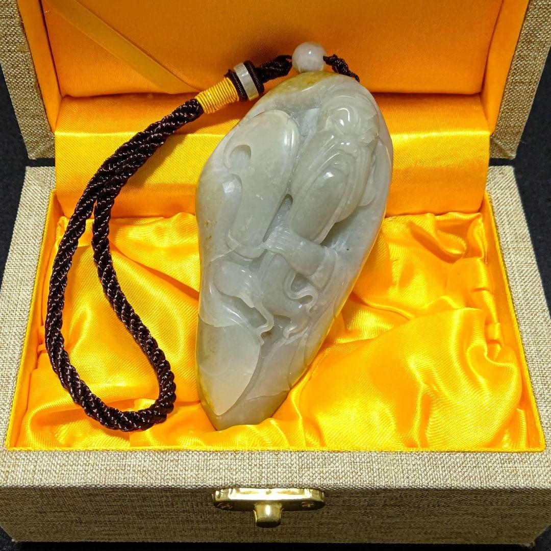 【特大】和田玉関羽像263g　和田白玉彫刻根付け