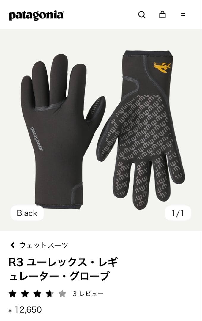 【美品】パタゴニア　グローブ R3 ユーレックス・レギュレーター・グローブ