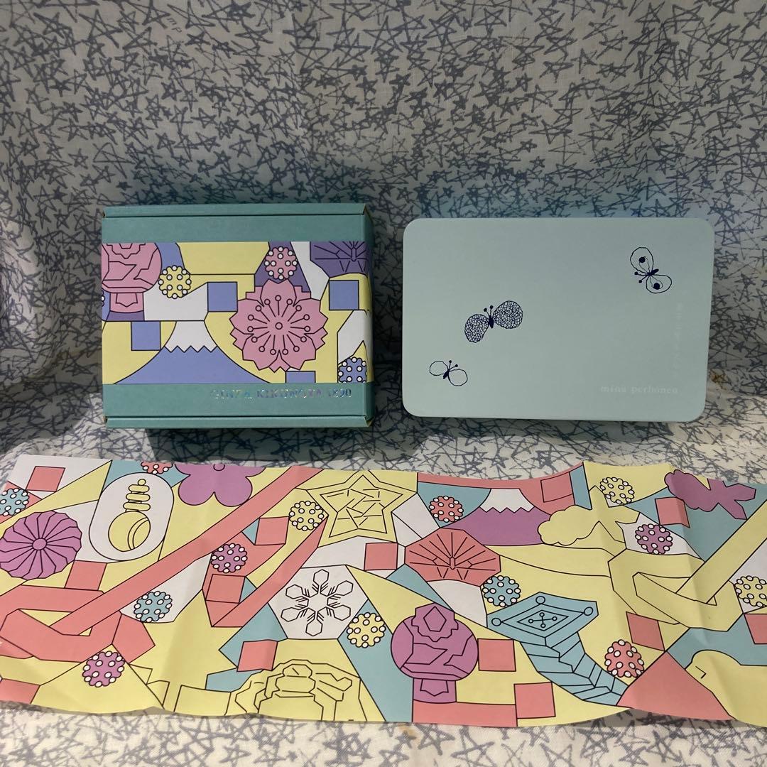 銀座菊廼舎　135周年缶　花紫　北澤平祐　ミナペルホネン　ルスルス缶　クッキー