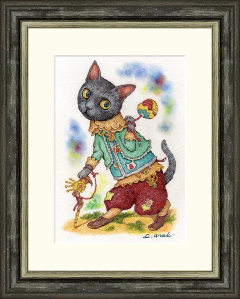 【原画】『コラティーノ糸巻き卿』（黒猫　パステル画　絵画）