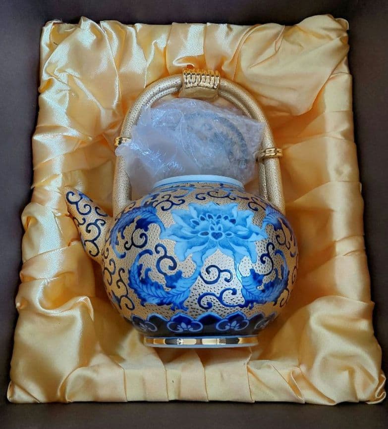 中国美術 中国台湾省 林三江 水注 飾り 置物 24金手工描金