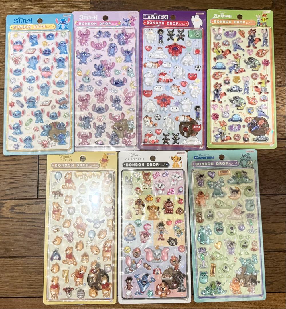 【正規品】ディズニー　ボンボンドロップシール　7枚セット