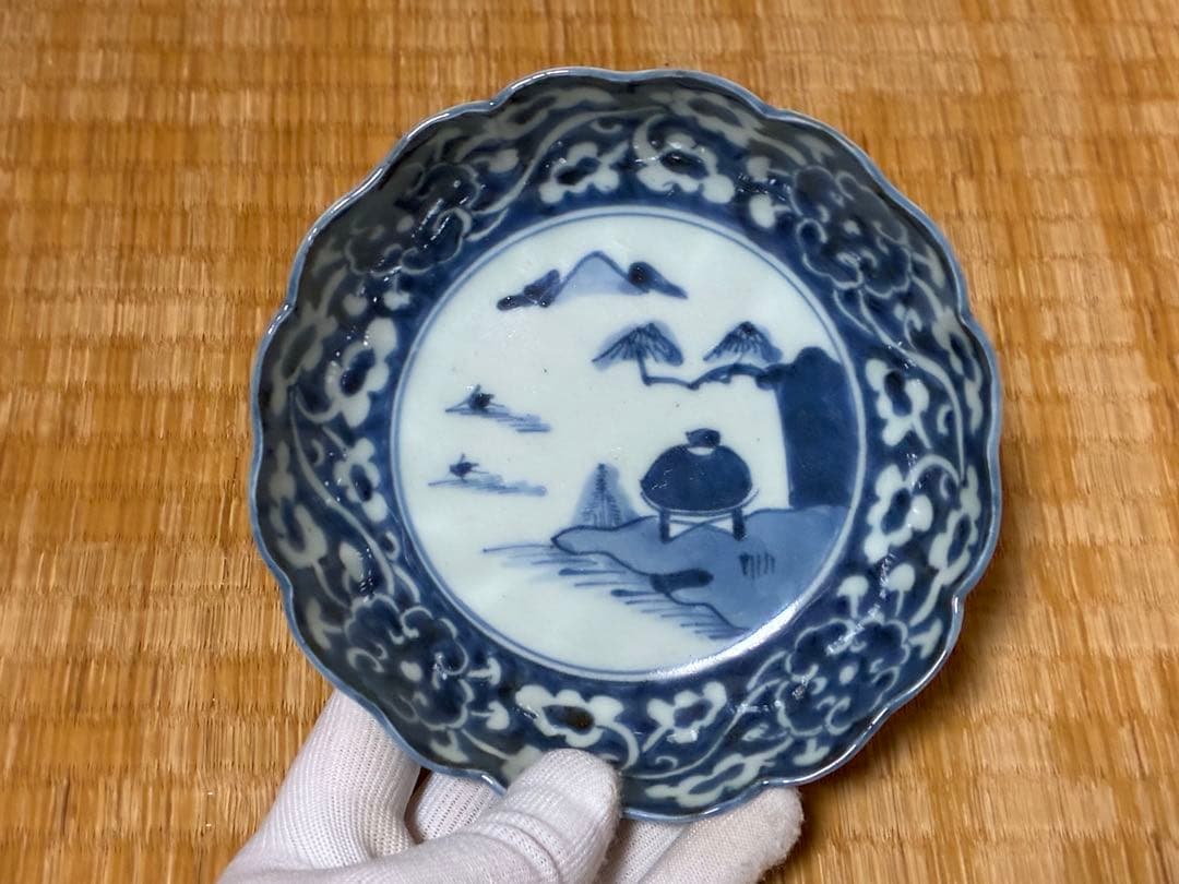 古伊万里 染付 風景紋 膾皿 五枚揃い 印あり 時代物