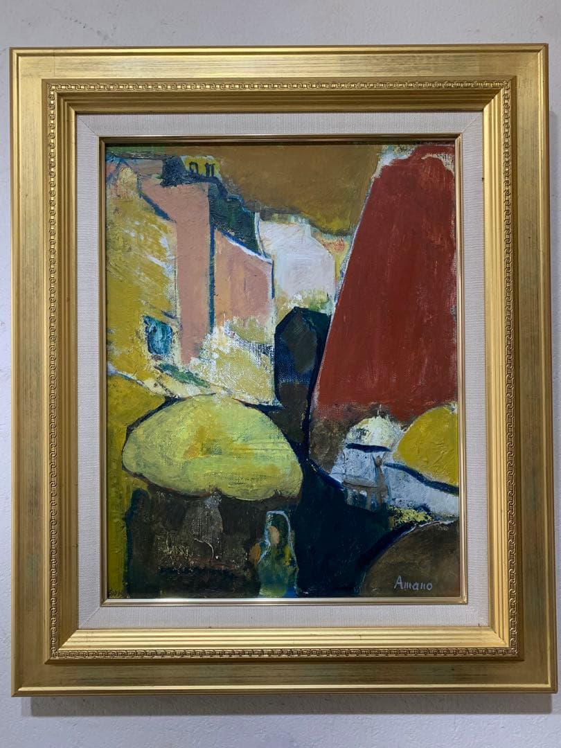 絵画　油彩肉筆画　真作　天野『ムフタールの朝市』1966年作　F6