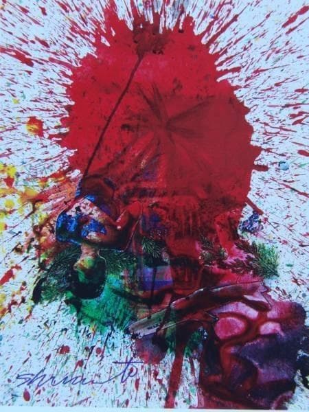 嶋本昭三、赤、希少画集画、新品高級額装付