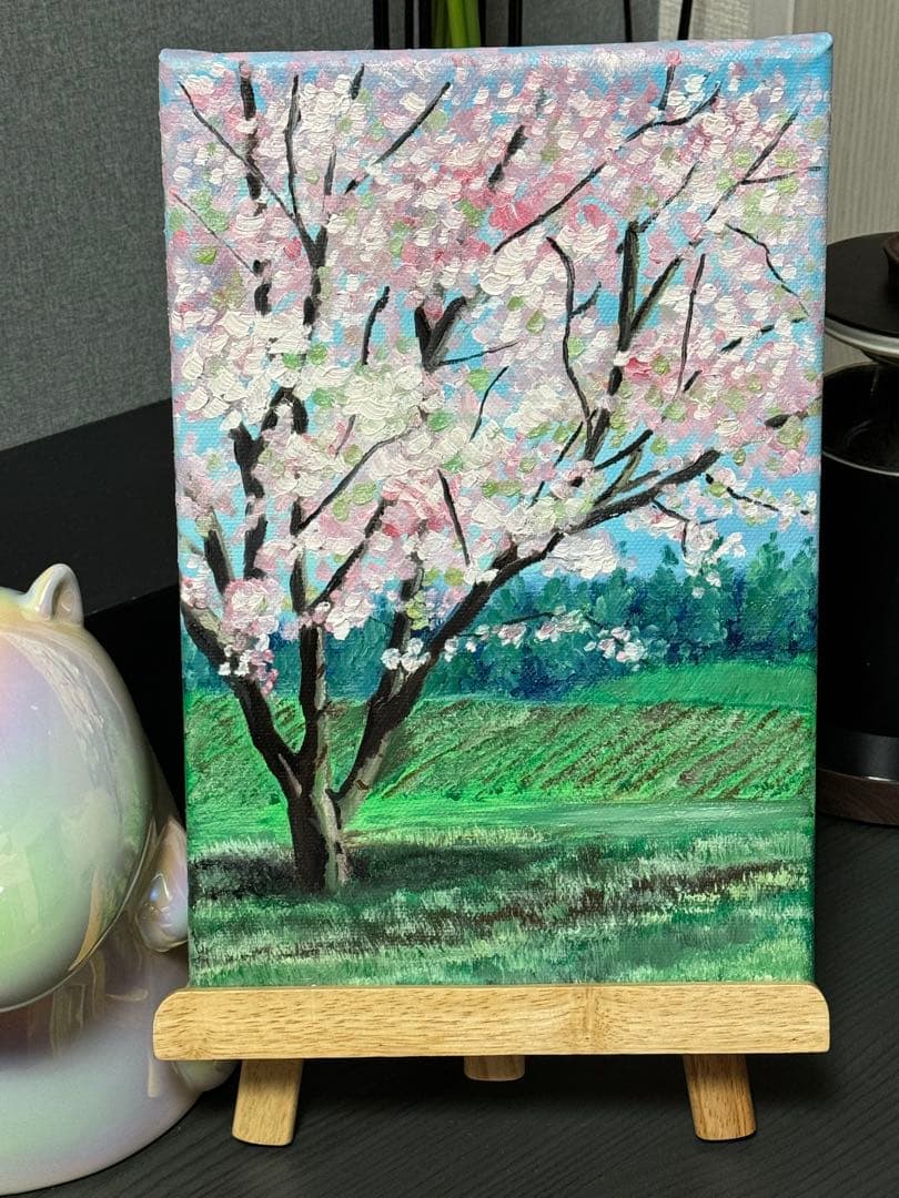 「春の意」　手描き　油絵　風景画　原画　油彩画　印象派