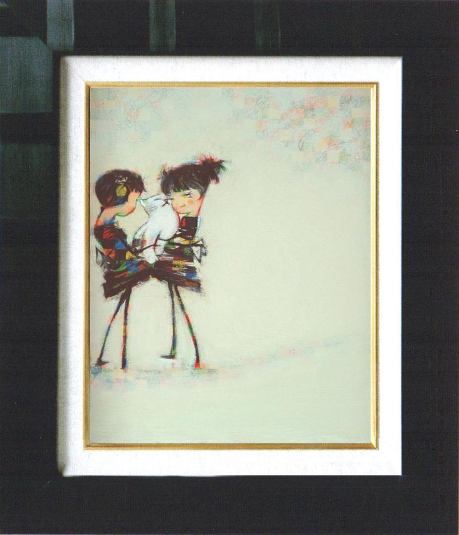 油絵 菅家令子 絵 絵画 インテリア F4-072619 可愛い子猫と女の子