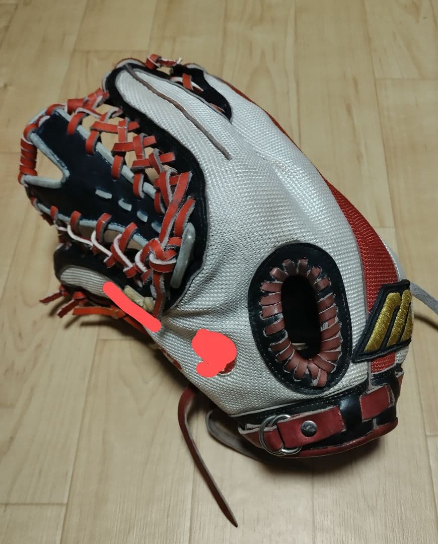 ミズノプロ軟式オーダーグローブ ビッグM　ホワイトメッシュ レッド