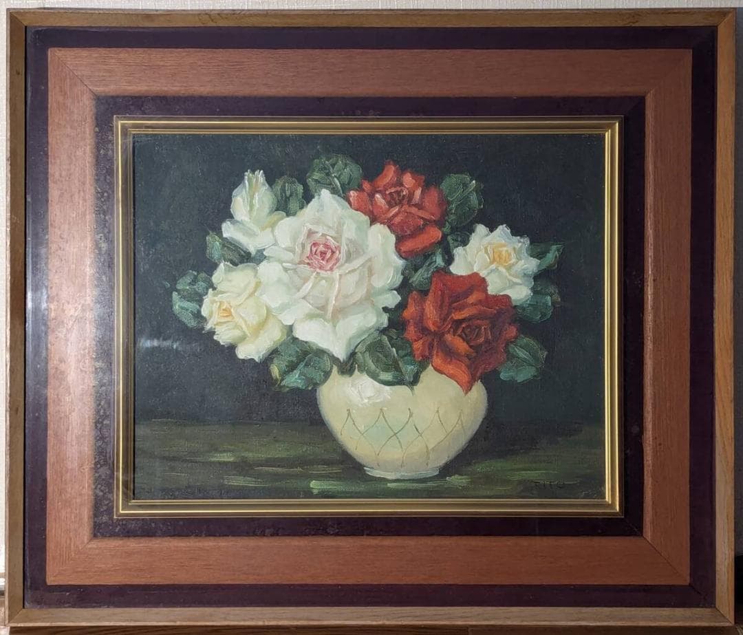 【真作】絵画　油彩6号　華やぐ薔薇の饗宴　優雅な一輪一輪　美しい調和　Y104
