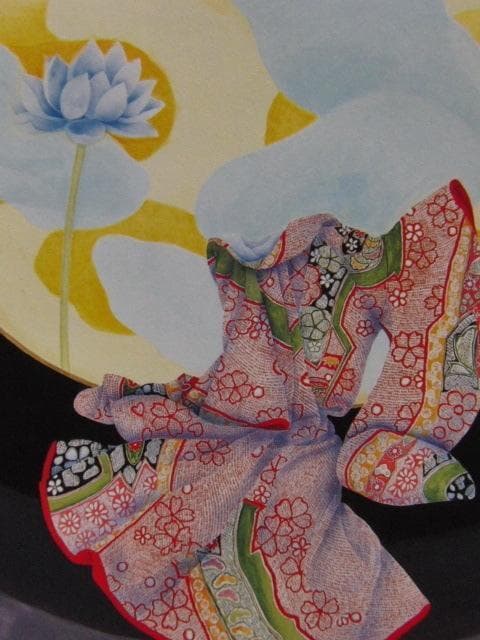 阿美代子、【白蓮華（その五）】、希少な画集より、新品高級額装付、状態良好