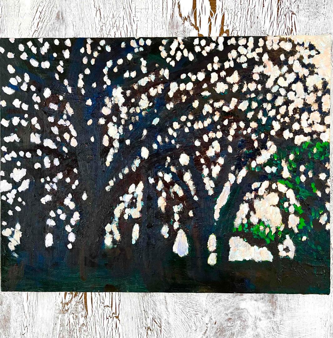 油彩画　原画「キラメク木漏れ日」アート　絵画 32×41㎝ F6　キャンバス