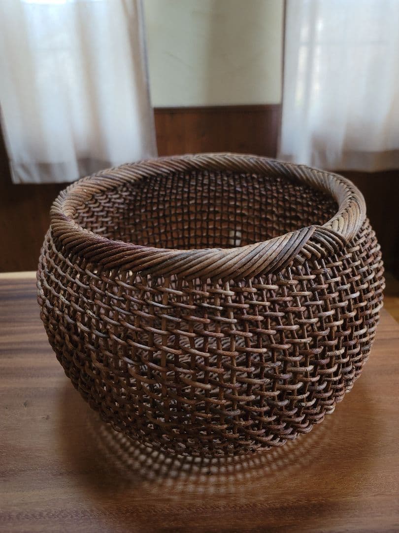 中川原信一さん作 あけびかご 人気作家　あけび籠　丸型　希少品