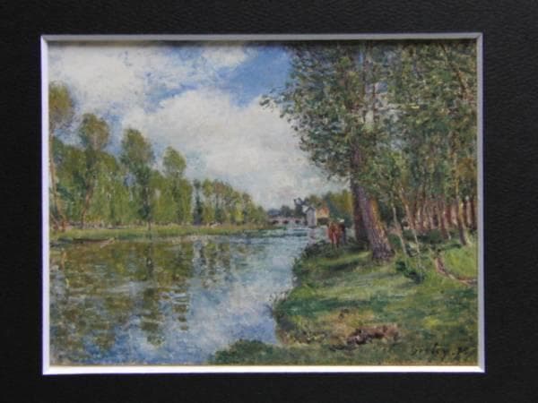 アルフレッド・シスレー、「ロワン川の岸辺」、希少画集画、新品高級額