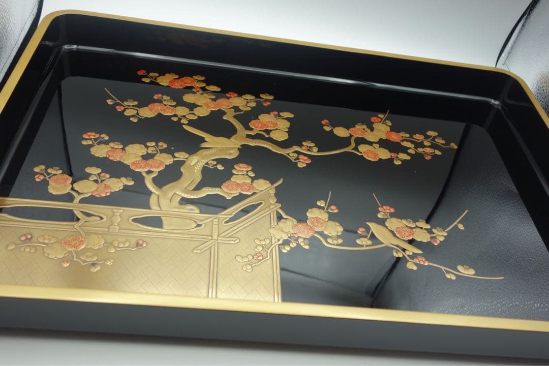 お盆　蒔絵　慶塚　輪島塗　初音　2枚組