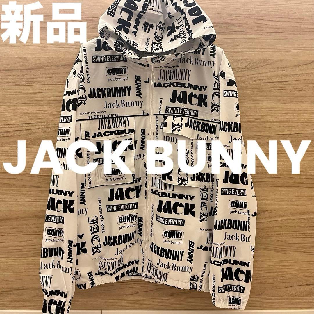 新品★24,200円 ジャックバニー フルジップフーディブルゾン ロゴ総柄 白L