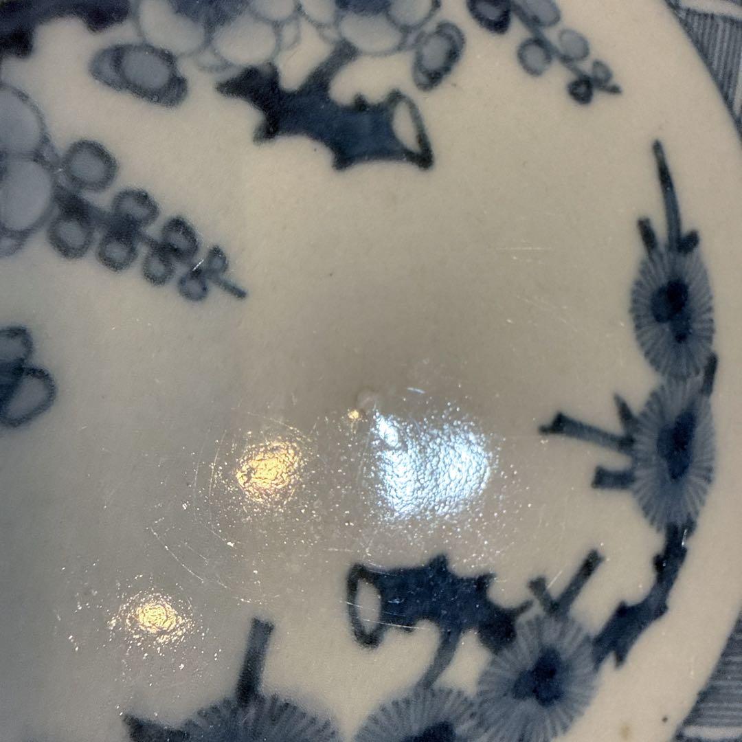 古伊万里　染付　花唐草　中皿　無傷完品　元禄期