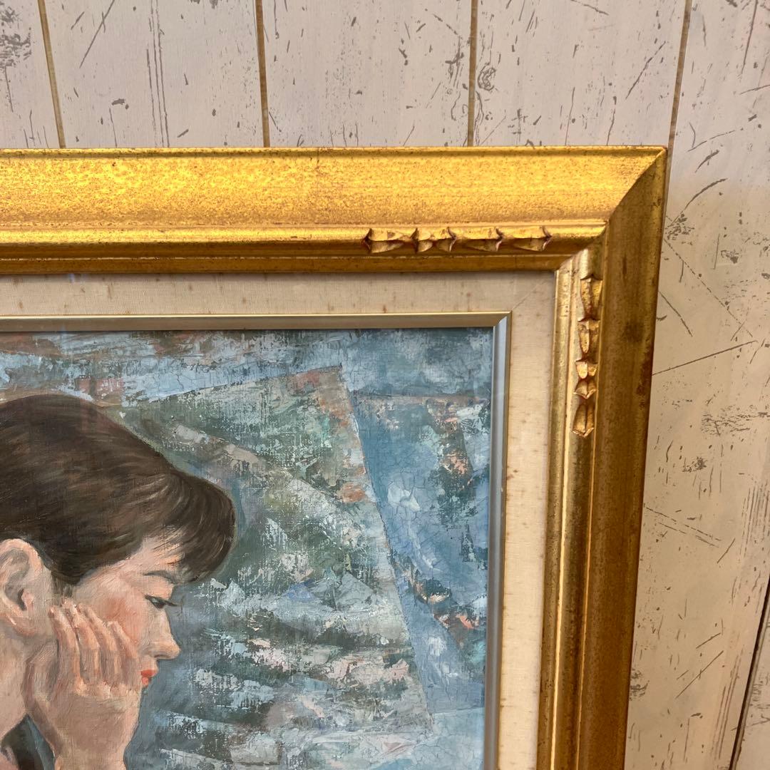 昭和レトロ 人物画 肖像画 油絵 油彩画 絵画 アート 壁掛け 壁飾り 額装