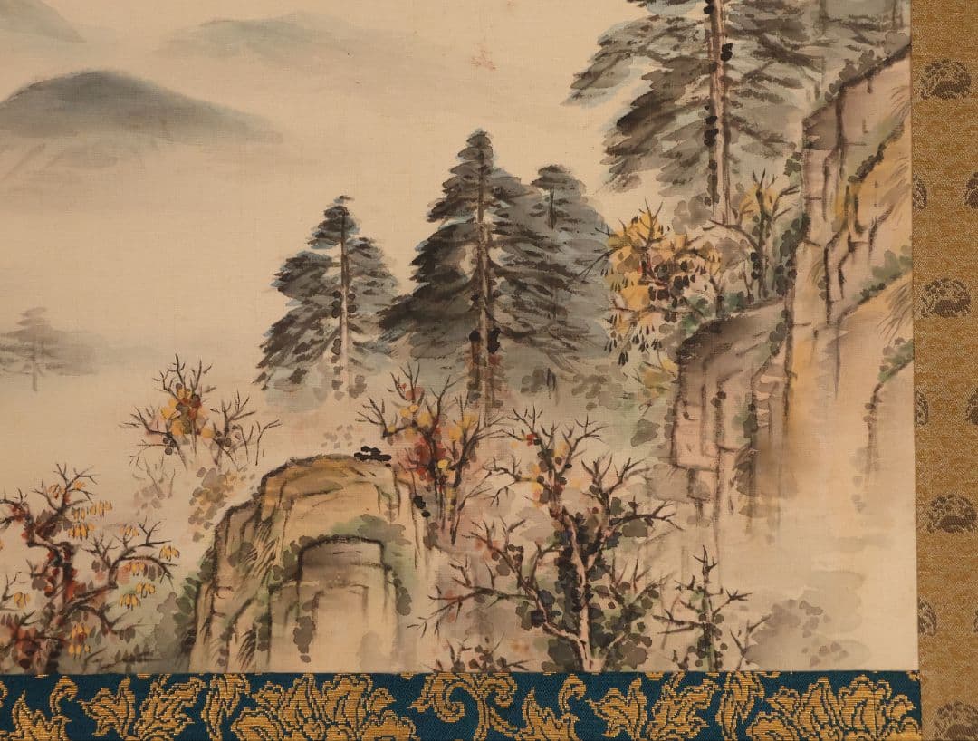 【真作】日本画 立野雪郷 吉野熊野 風景画 絹本 掛軸 富山県高岡 合箱 横物