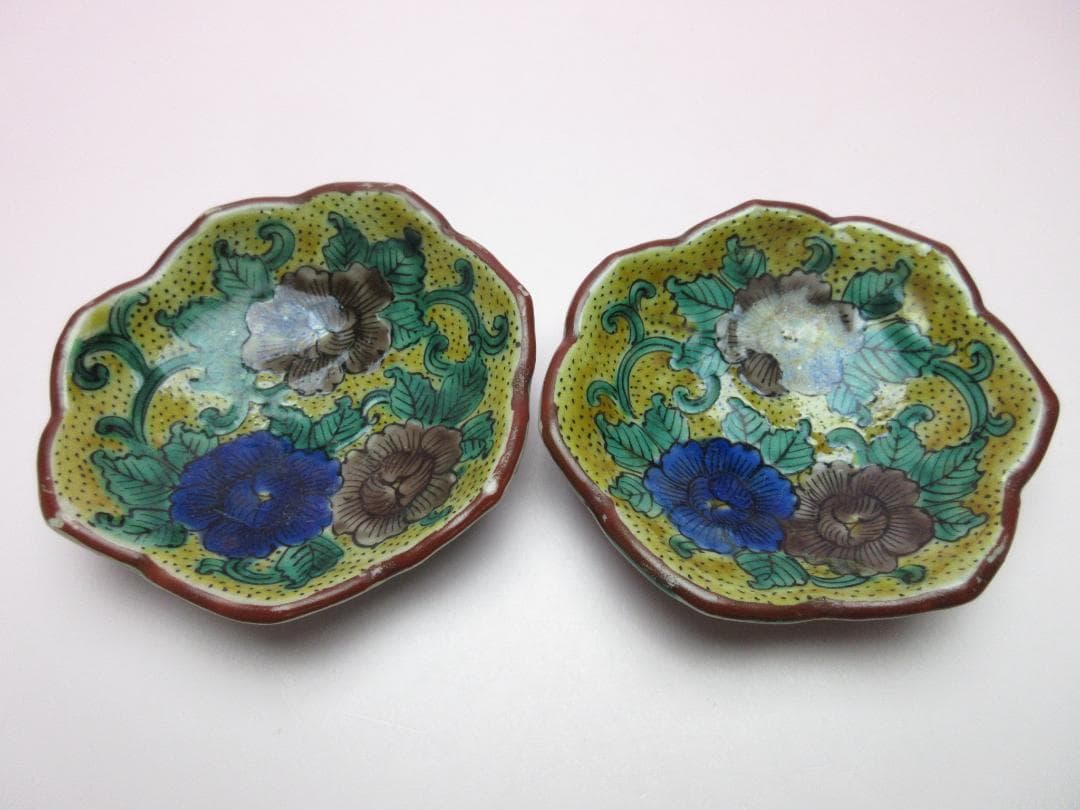 時代物 清六焼 角福 青手風 花形 花紋 銘々皿 5客 TN 81 70816