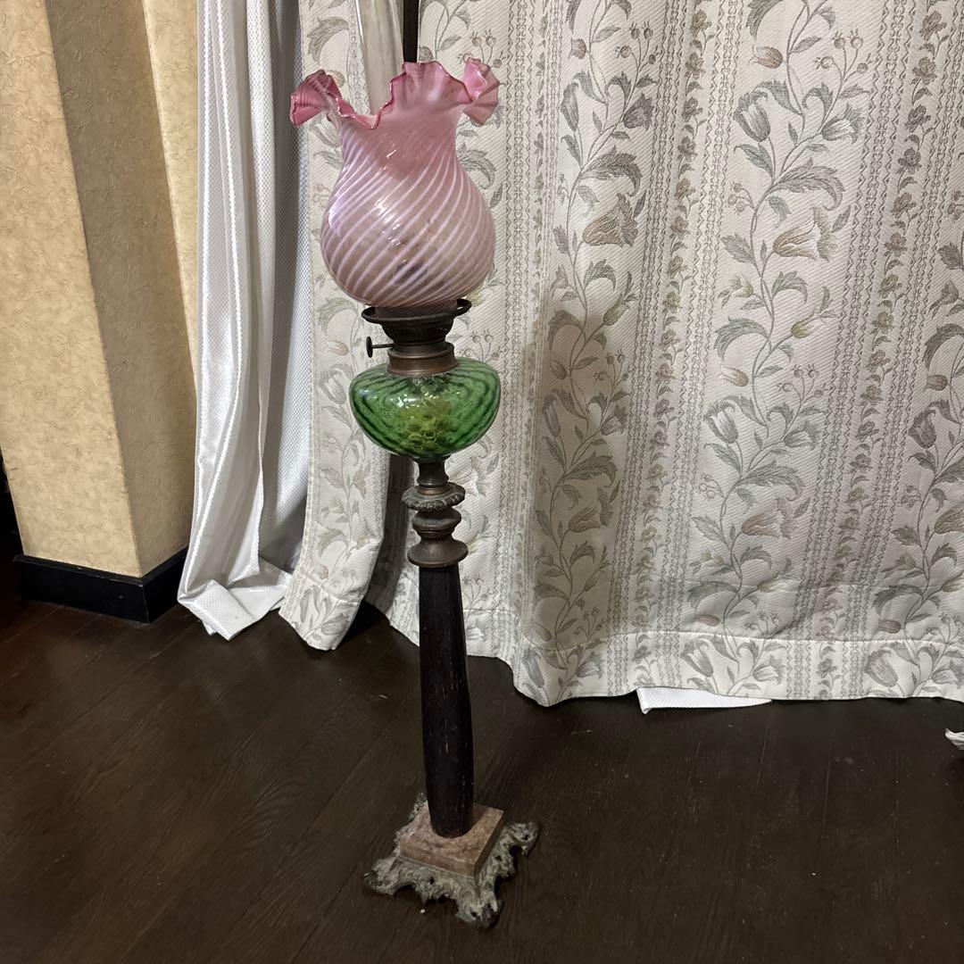 アンティークランプ ピンクガラスシェード