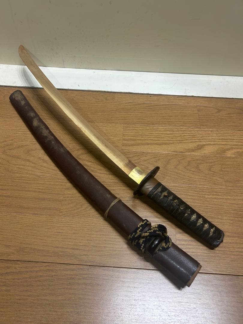 【骨董】脇差し 刃無し 拵え 金着せハバキ