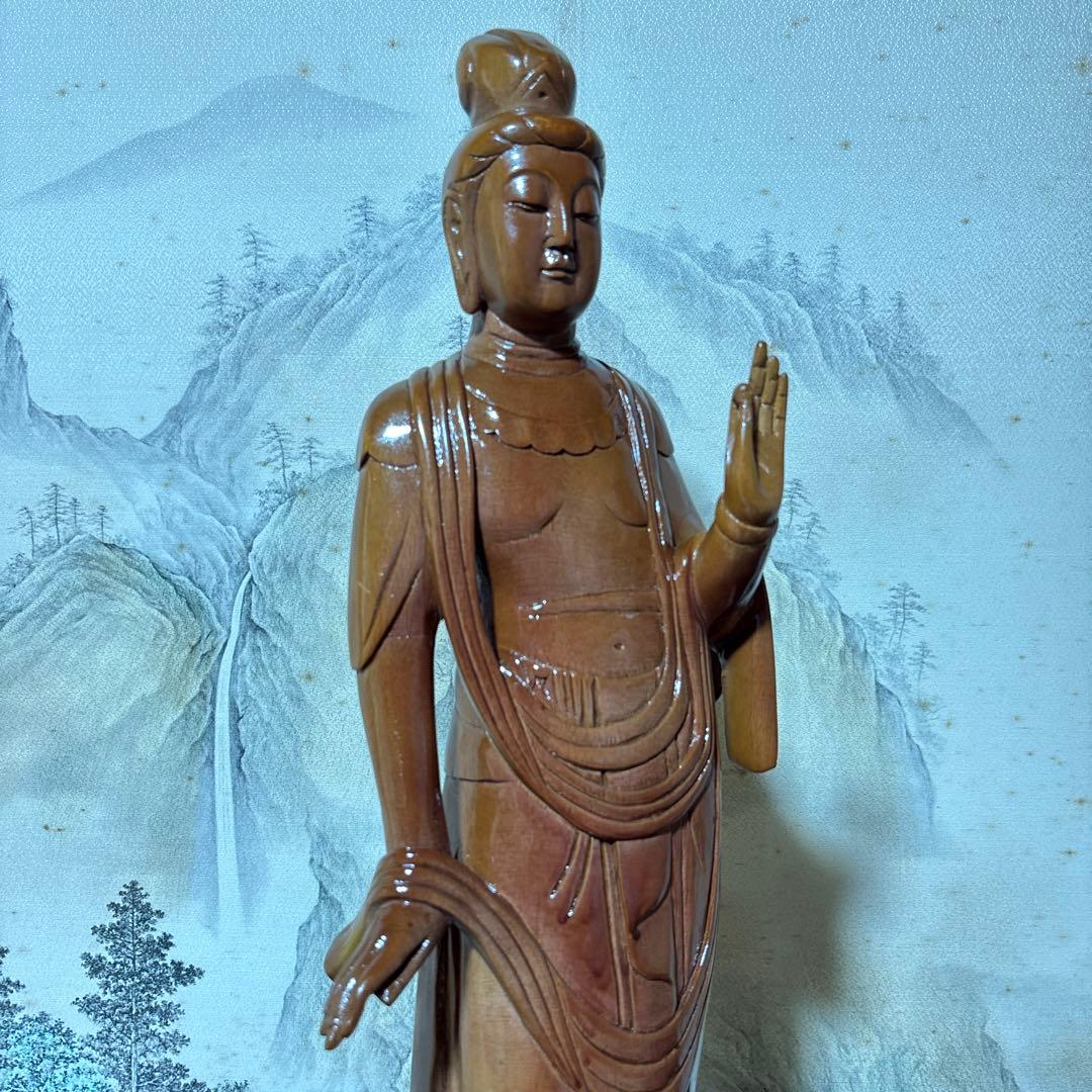 大型 観音菩薩 木彫　仏像 彫刻　開運　風水　置物　縁起物　インテリア　春山作