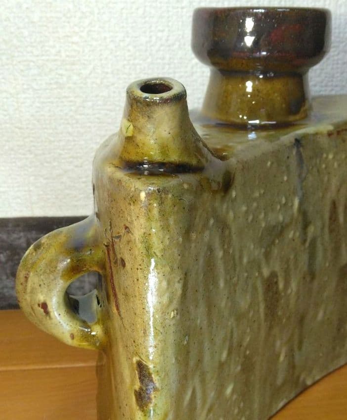 人間国宝 金城次郎 魚海老紋抱瓶 栞 共箱(本人書付) 壷屋焼 やちむん 大きい