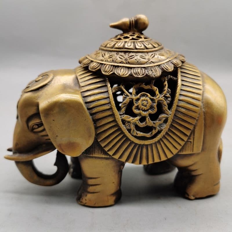 めでたい如意銅象 香炉 工芸品 美術品 置物