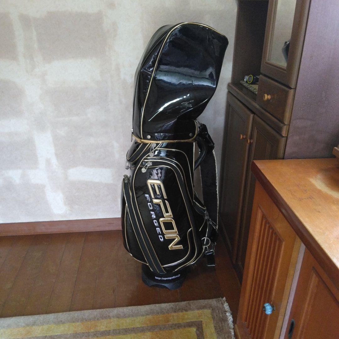 EPON　エナメル　三点式 キャディバッグ　 ブラック×ゴールド　 遠藤製作所