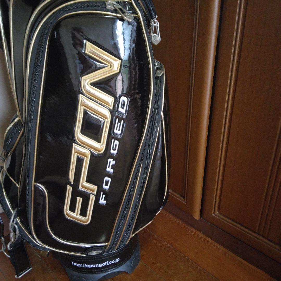 EPON　エナメル　三点式 キャディバッグ　 ブラック×ゴールド　 遠藤製作所