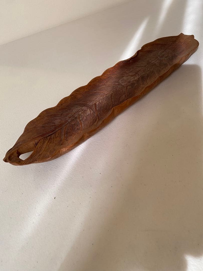 煎茶盆　木彫　在銘　葉盆　煎茶道具　茶道具