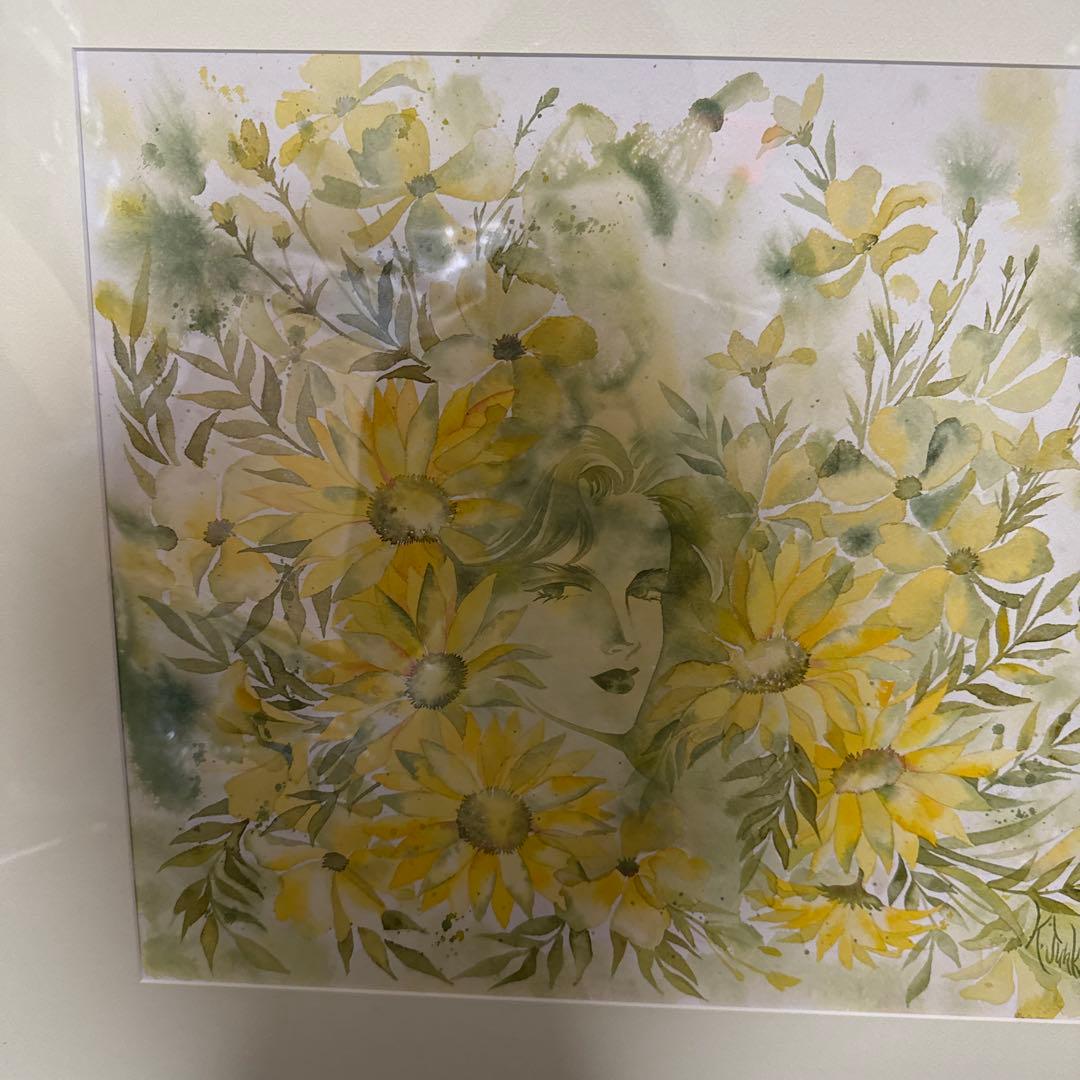くげ じゅんこ 水彩画 サイン 額縁 付き 58×80 cm