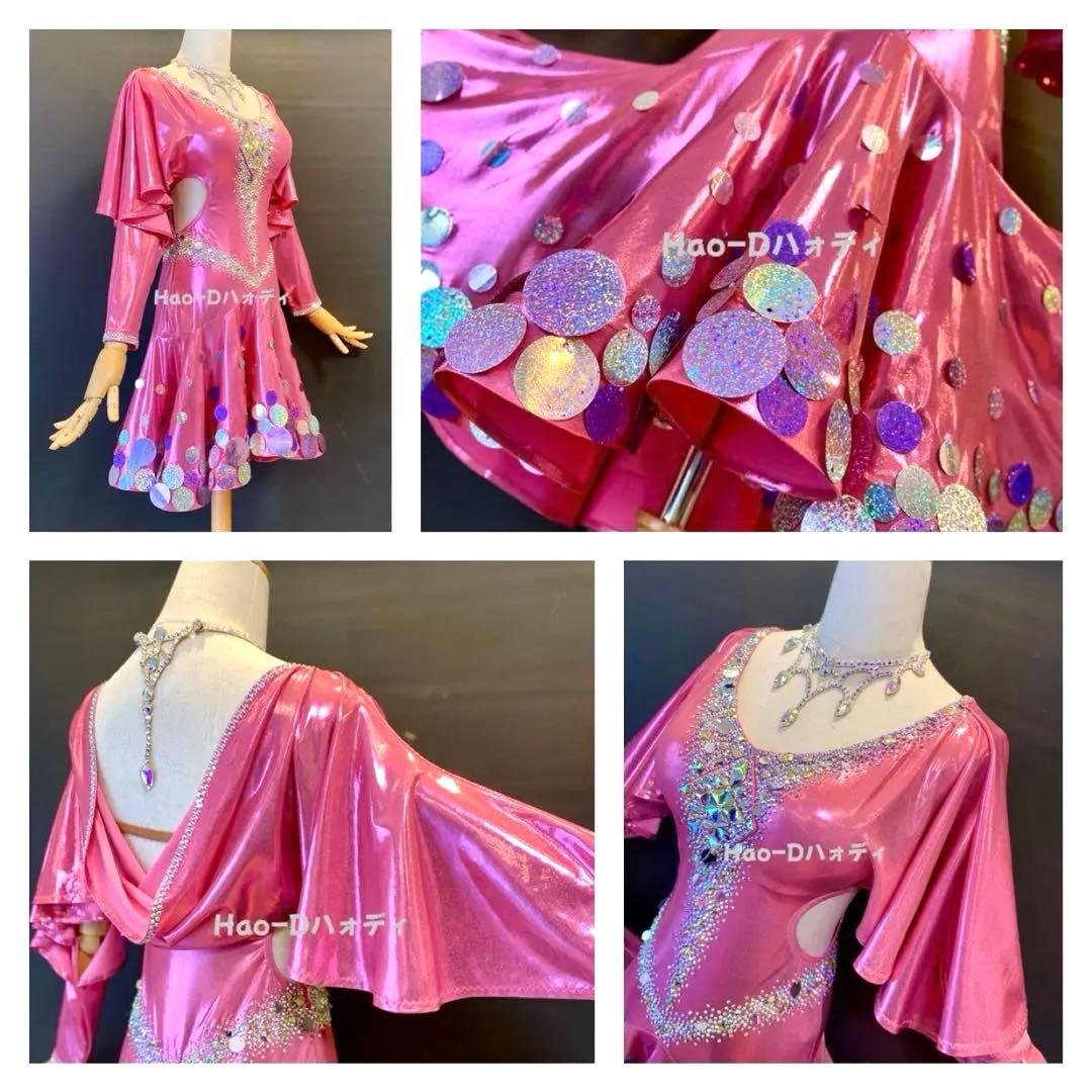 新品★ラテンドレス★メタリック★桜ピンク★社交ダンス★競技