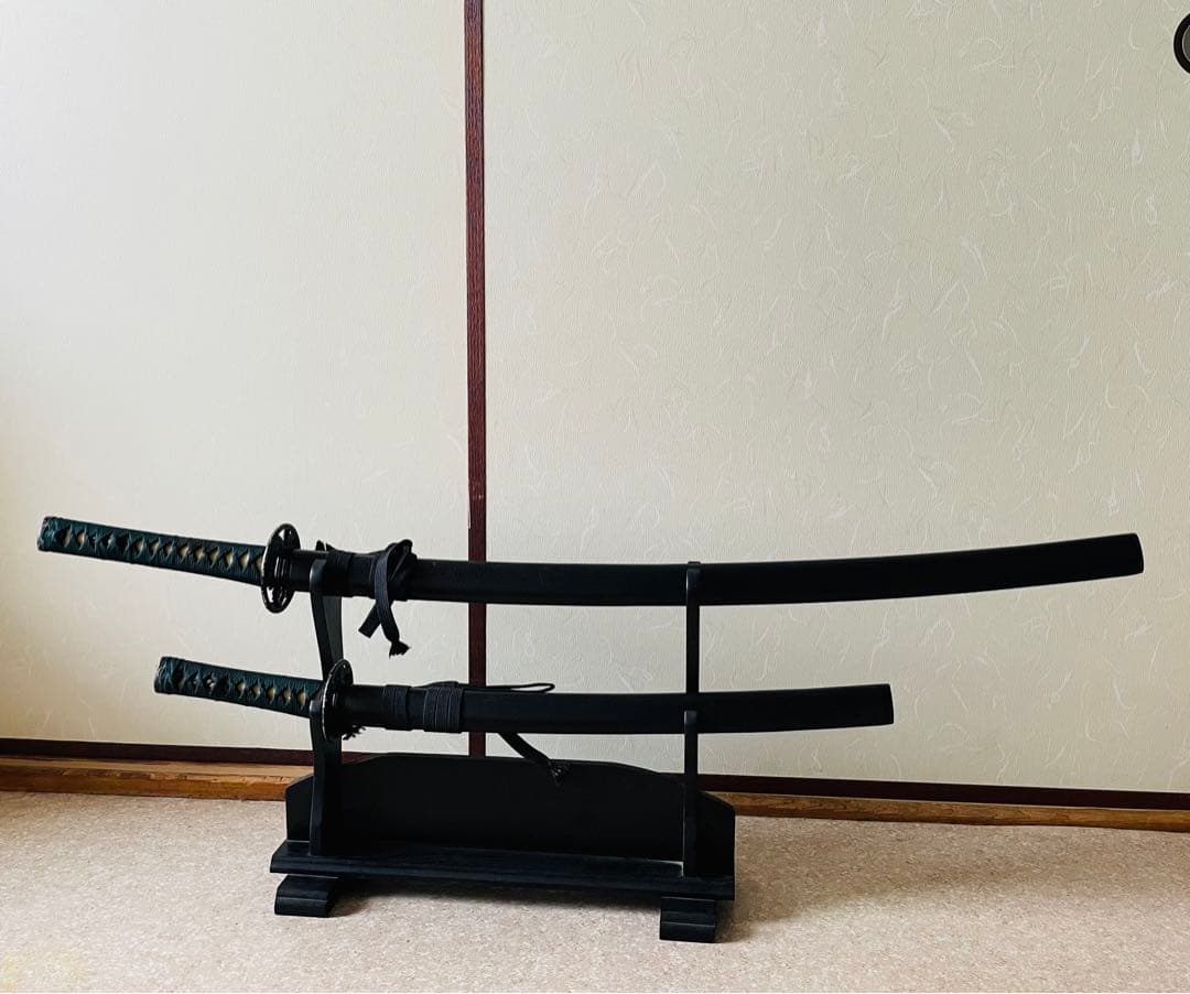 模造刀 日本刀 武具 刀剣 居合刀 太刀 脇差 2本セット 刀掛け 刀置き015