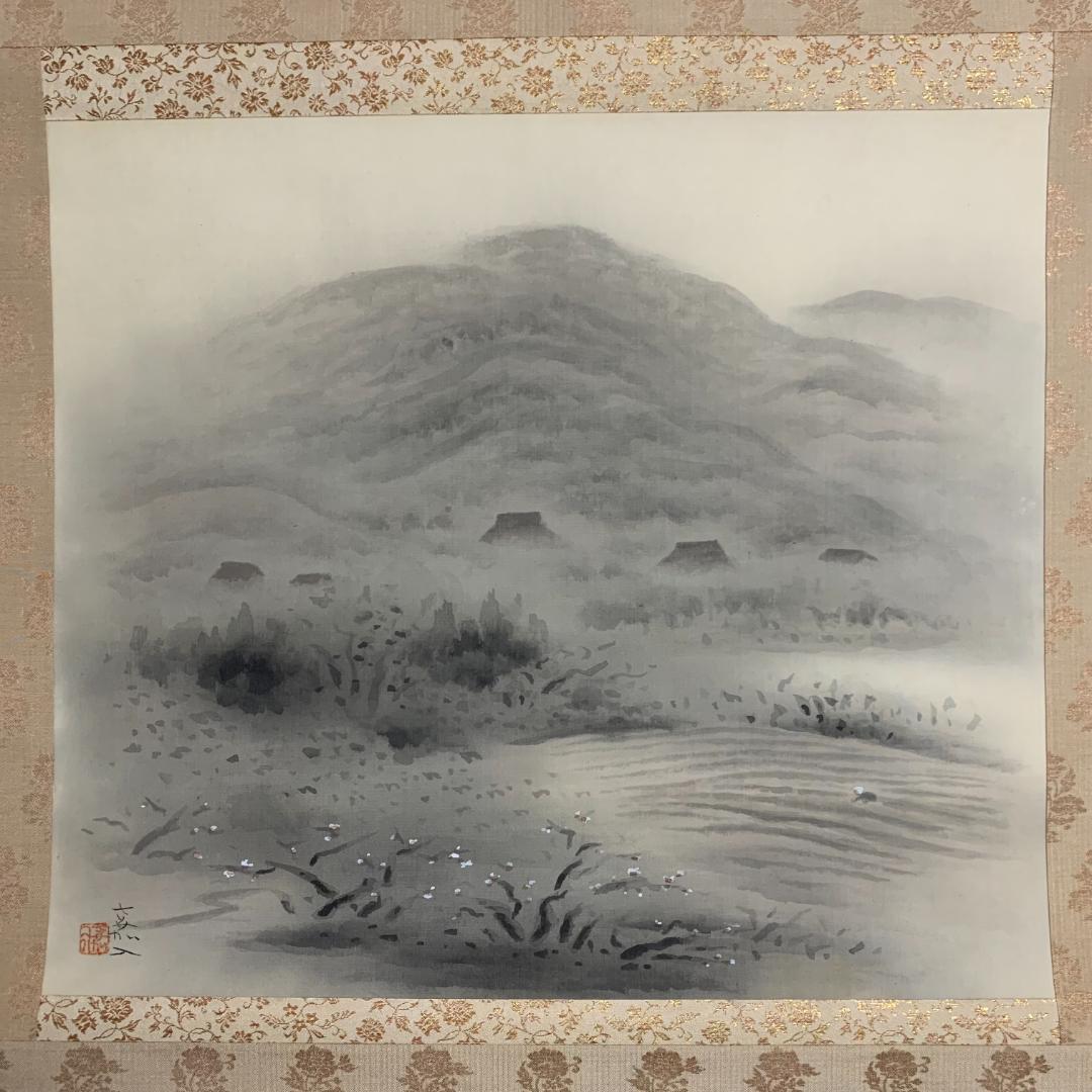 白倉嘉入 閑春 絹本 掛軸 共箱 二重箱 南画家 服部五老小室翠雲師事 696