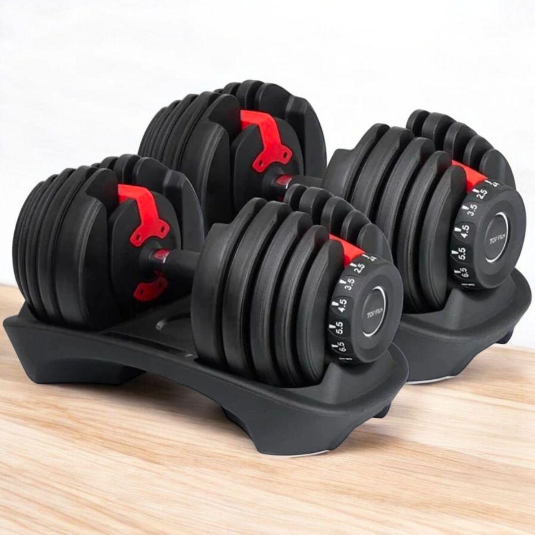 【新品未使用】可変式ダンベル レッド24kg×2個セット｜15段階調整安全設計