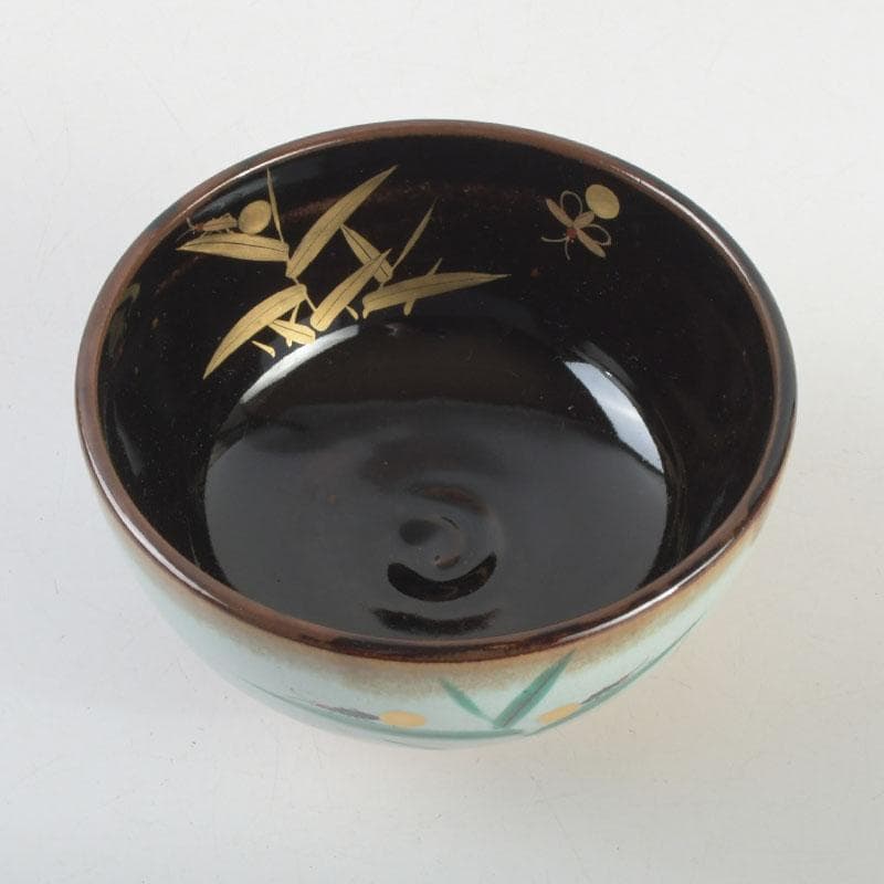 茶道具　膳所焼　陽炎園造　淡海ぜぜ　色絵　芦に蛍　茶碗　共箱　C　9481
