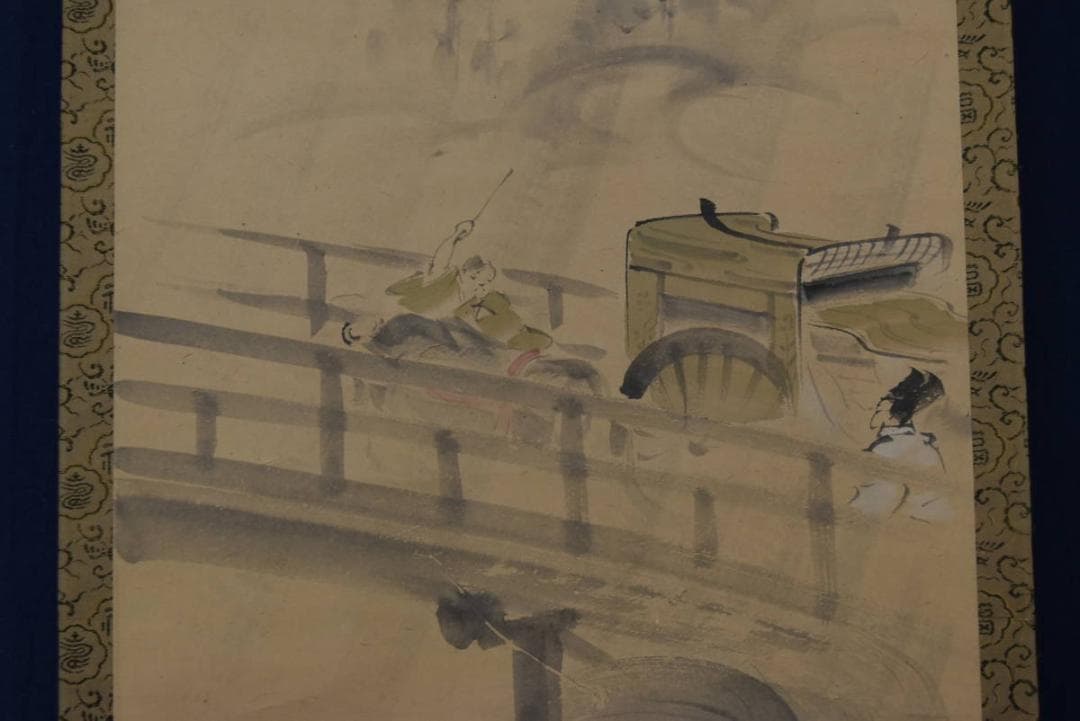 【真作】高取稚成/夏の雨図/京都風景図/人物図/掛軸/名家伝来/AA-78