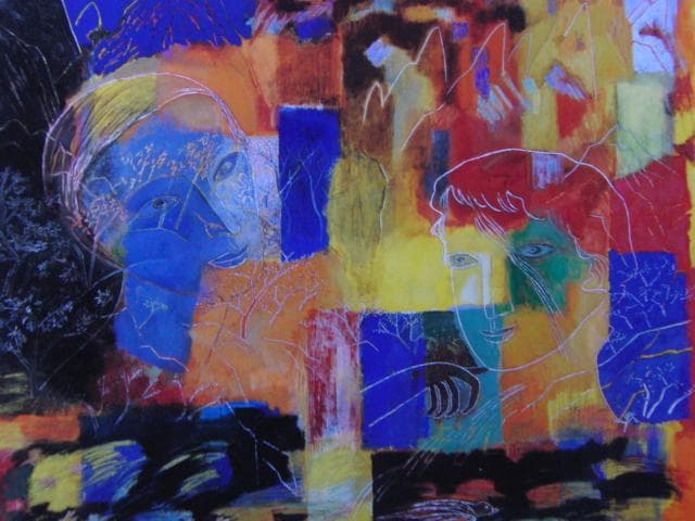 林敬二、【光る樹の中の二つの肖像】、希少な画集画、新品高級額