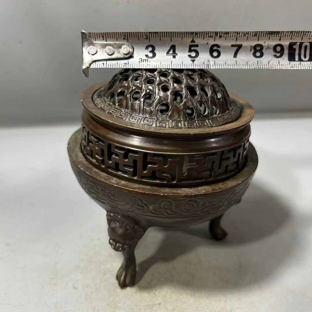 銅器 三層獅足祥雲紋薫香炉 茶道檀香炉 盤香炉 仏具 工芸品 置物
