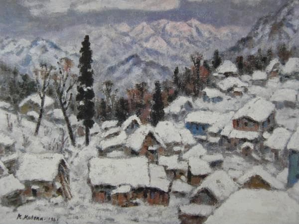 小寺健吉、「雪の町の夜明け 蔵王」、希少画集画、新品高級額、額装付