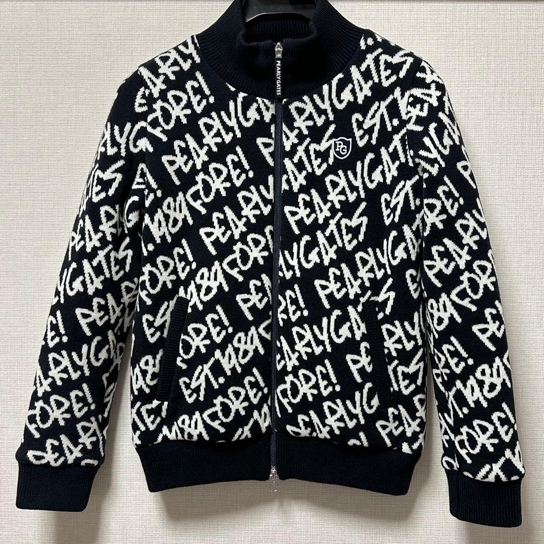 【超美品】パーリーゲイツ 落書き 蓄熱 ニットブルゾン サイズ0