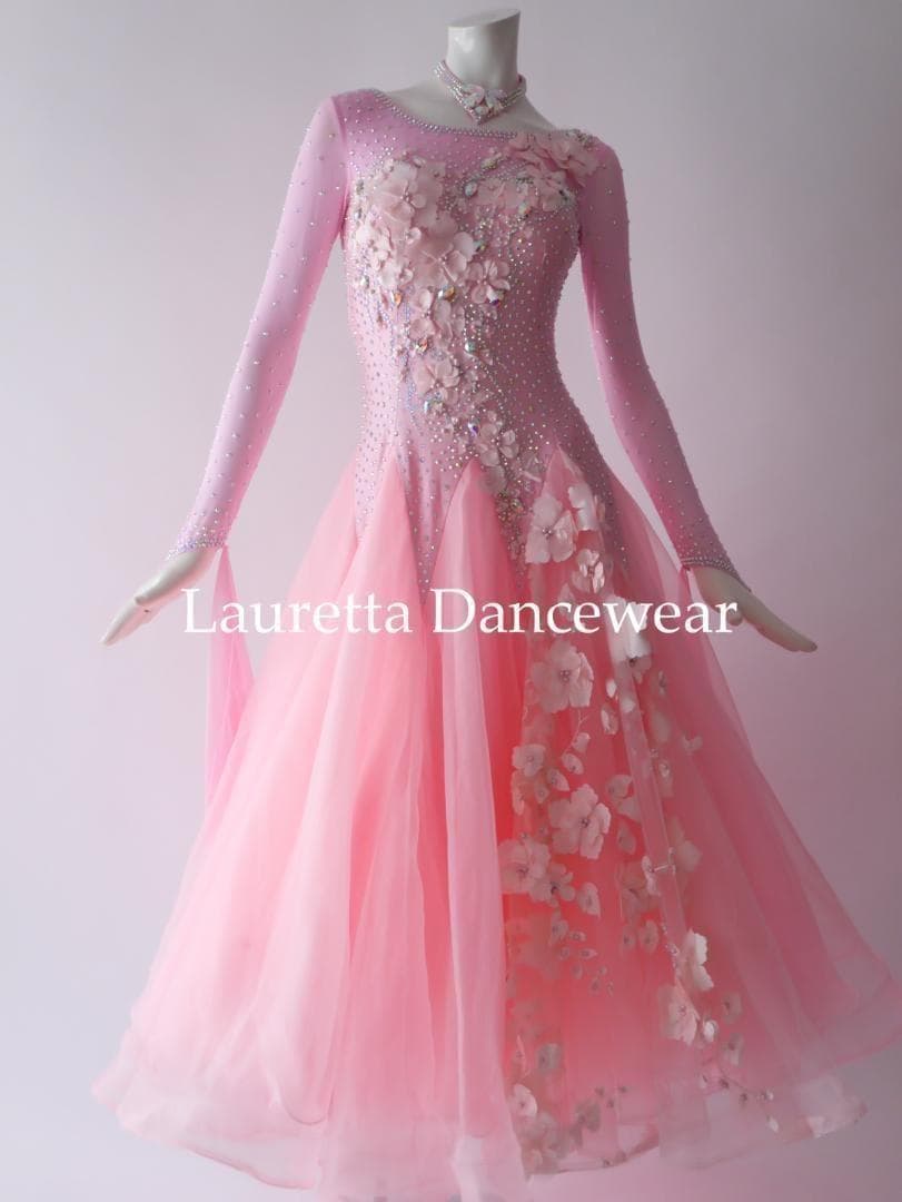 新品✨ラウレッタ 社交ダンスドレス ピンク M 高級仕様 競技 デモ対応