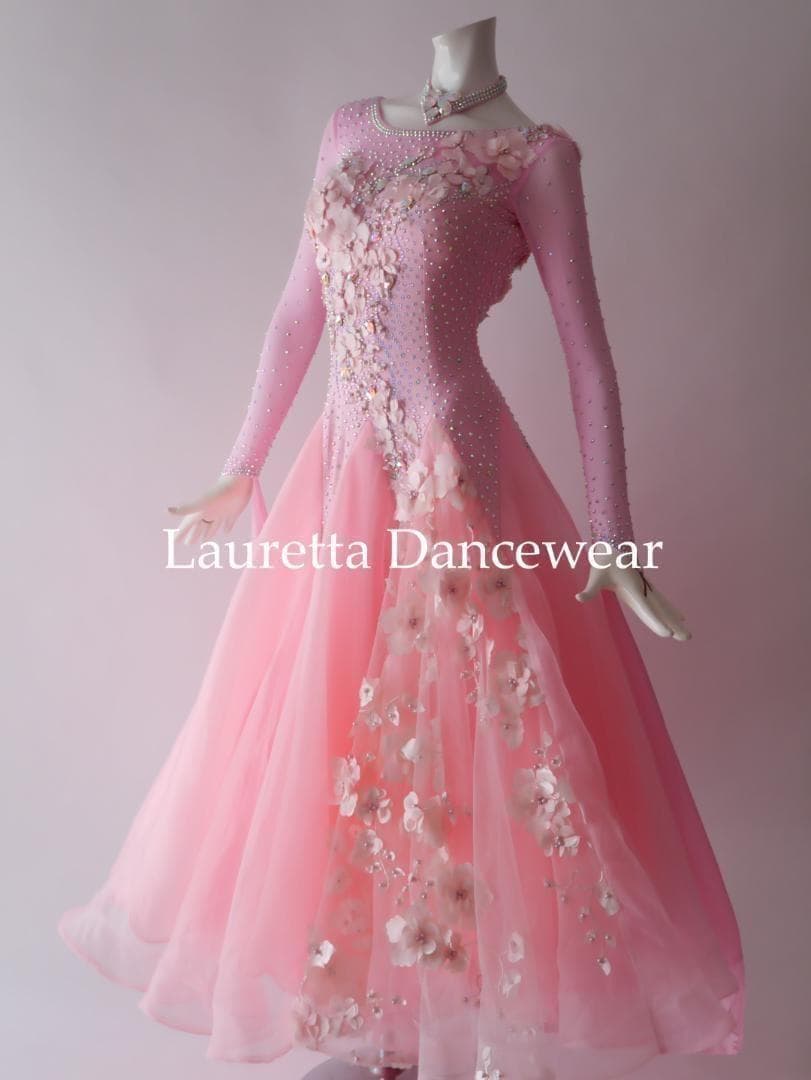 新品✨ラウレッタ 社交ダンスドレス ピンク M 高級仕様 競技 デモ対応