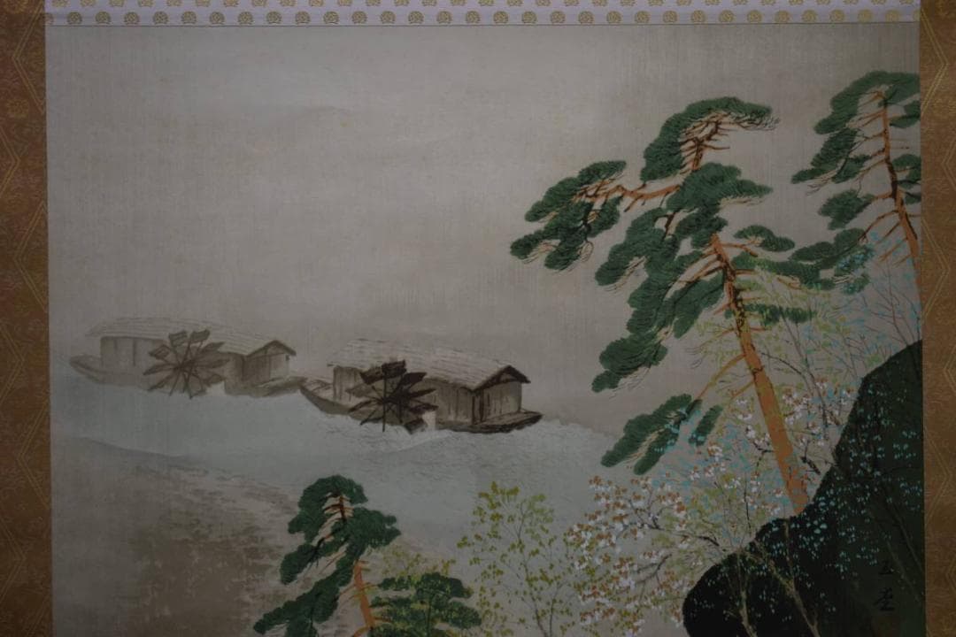 版画/川合玉堂/春雨図/リトグラフ/桐共箱付/布袋屋掛軸HD-988