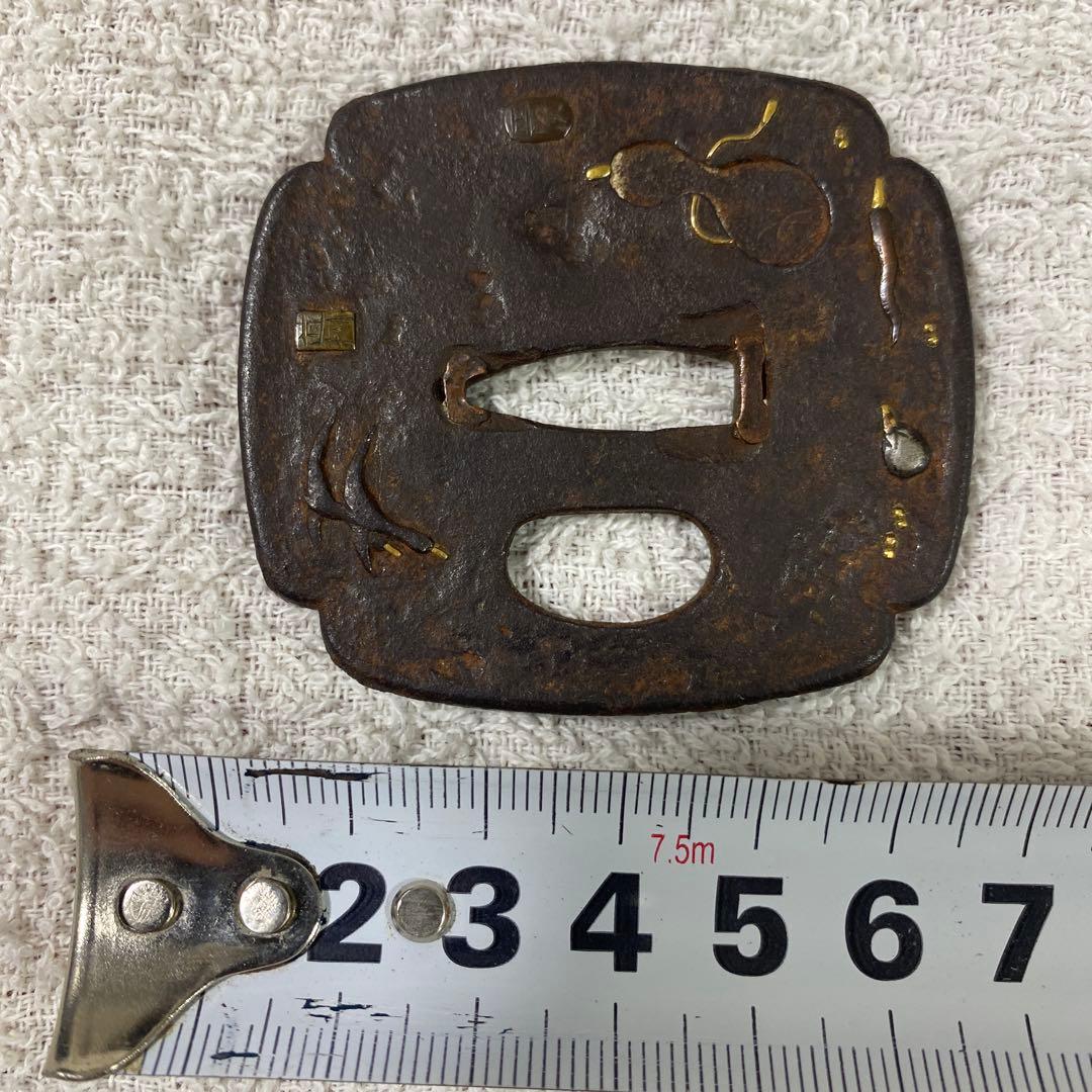 B-61 鍔　三名合作　在銘　武具　刀装具　日本　骨董品　時代物　美術品　工芸品