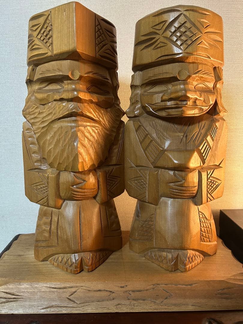 ビンテージ 木彫り ニポポ人形 夫婦 約40cm 幸福 家内安全　昭和レトロ希少