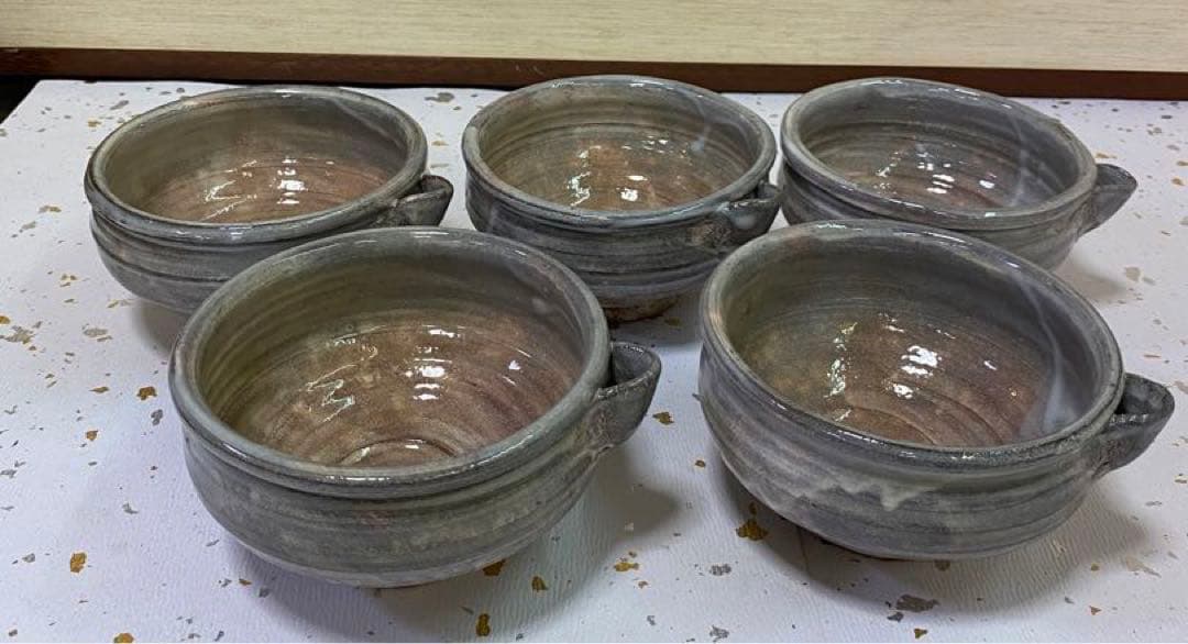 【茶道具】十四代坂倉新兵衛箱　十二代新兵衛作　萩片口小鉢五客（共箱）　○