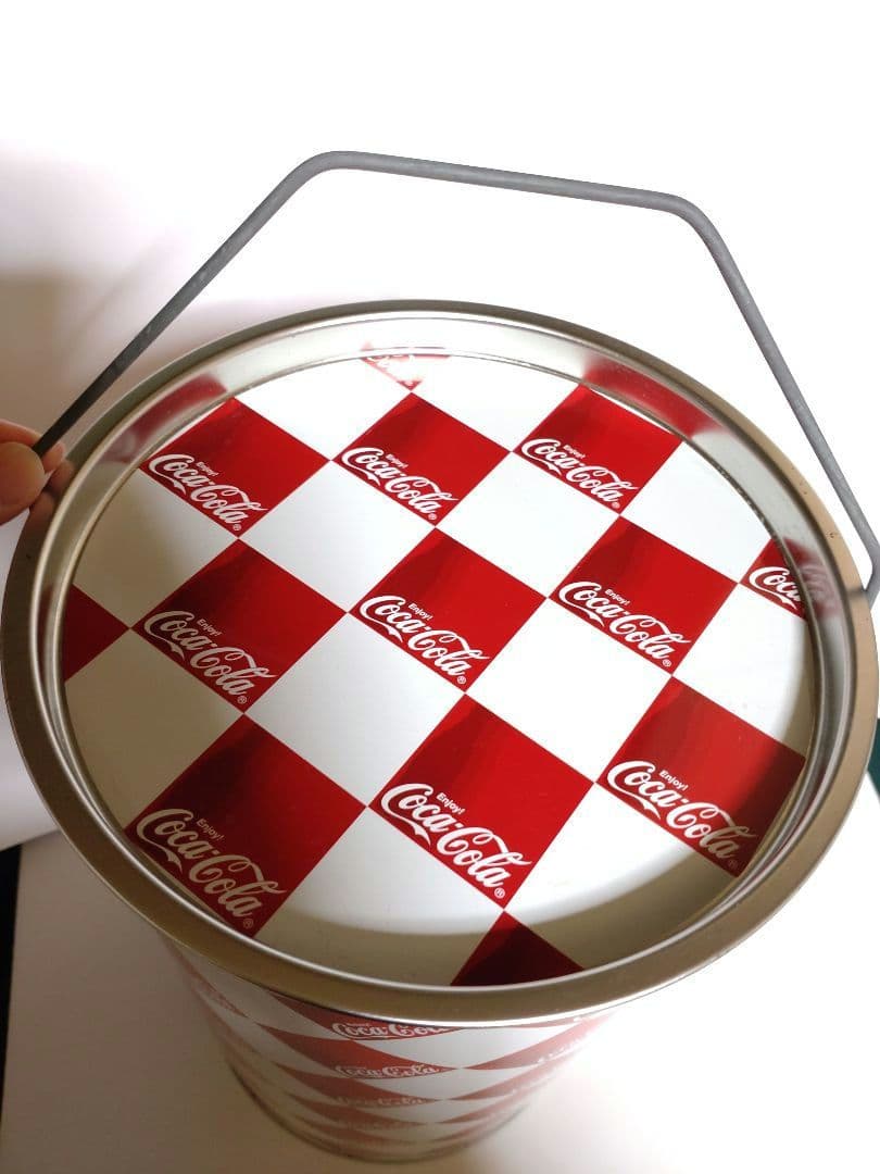 コカ・コーラ/Coca-Cola 筒型 缶 蓋付き チェック柄 赤✖白 貴重