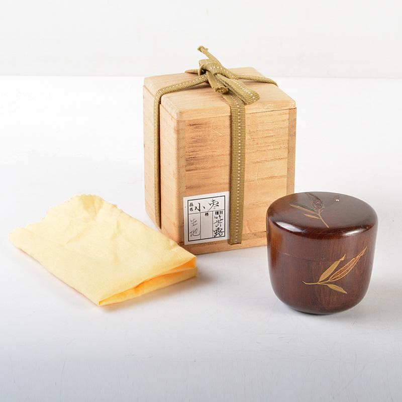 茶道具　漆塗　笹露蒔絵　小棗　桐箱付　V　R5912